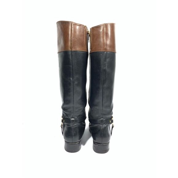 Michael Kors Tall Two Tone Brown Black Leather Riding Boots Women Size 8 - Picture 6 of 9
